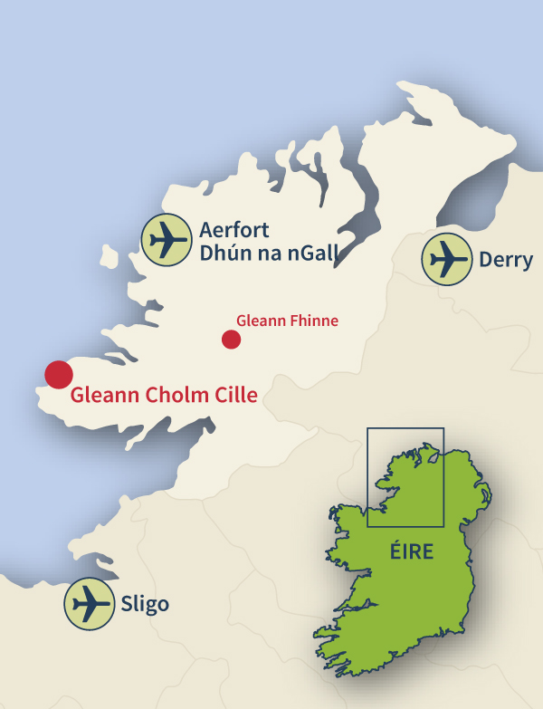 Where to find Gleann Cholm Cille, Co. Donegal.